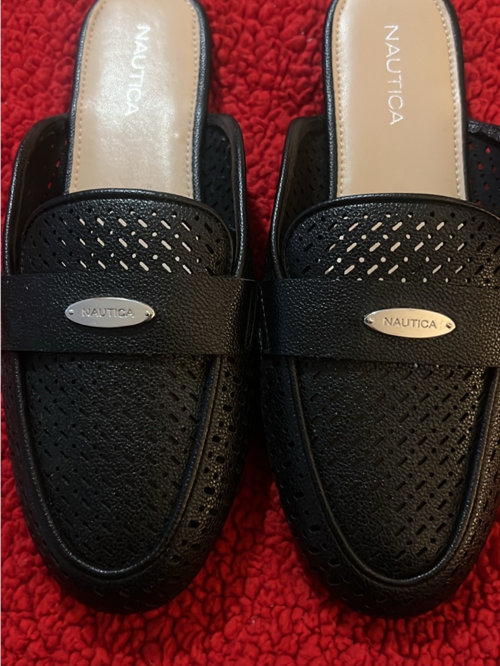 Nautica Black Perforated Slip-On Loafers with Logo Detail